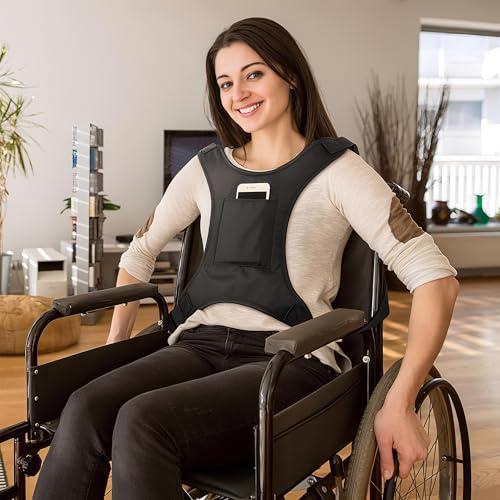 Wheelchair Seat Belt for Adults Chest Harness Safety Strap Restraints for Elderly & Disabled Torso Support with Adjustable Anti-Slip Restraint Vest Black