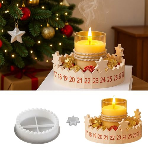 Stampo Di Candela Di Natale, Stampi in Silicone per Corona Dell'Avvento, Calendario Candele, Calendario 'Avvento 2025, Supporto per Candele per Decorazioni Festive e Fai-Da-Te Artigianali