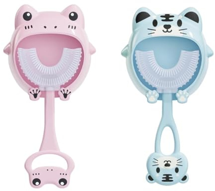 MIRKUZI Brosses à dents manuelles pour enfants Lot de 2 brosses à dents en U pour enfants,brosses à dents ergonomiques à 360 degrés pour bébé，pour de belles dents