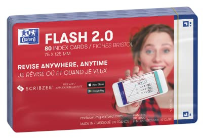 Oxford FLASH 2.0 indexkort A7, inlärningskort, 75 x 125 mm, blank, marinblå, 80 ark