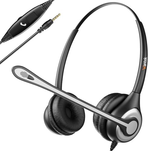 Mobile Phone Headset with Microphone Noise Cancelling & Call Controls, 3.5mm PC Headphone for iPhone Samsung Computer Business Skype Softphone Call Center Office, Clear Chat, Ultra Comfort