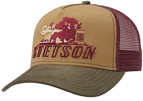 Stetson Gorra Trucker Stronger Bison Hombre - Camionero de béisbol Malla Snapback, con Visera, Forro Verano/Invierno - Talla única Burdeos