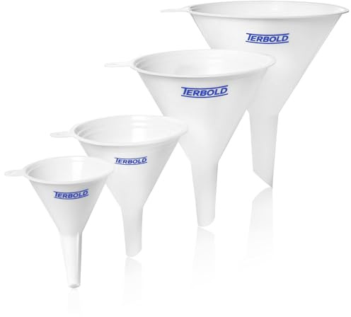 Terbold 4pc Funnel Nesting Set in BPA Free Plastic for Kitchen Cooking, Car Oil, Home, or Lab Use (White)