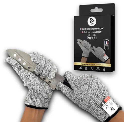 NICO Gants Anti-Coupures Professionnels Haute Protection Garantie à Vie | Meilleure Sécurité contre les Blessures en Cuisine | Huitres Mandoline Viande Boucher Poisson Certifié CE Niveau 5 (1 Paire)