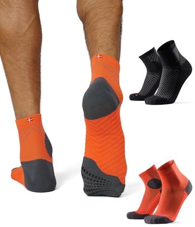 DANISH ENDURANCE Running Socks, Non Slip Sports Socks with Silicone Grips, for Men & Women, 2 Pack, Multicolor (1x Black, 1x Orange), 6-8