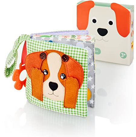 litfant® Original Babybuch - Hund Max | Knisterbuch | Das interaktive Baby Stoffbuch zur Förderung von Motorik, Lernfähigkeit| Fühlbuch Montessori Buch für Mädchen und Jungen ab 3 Jahren