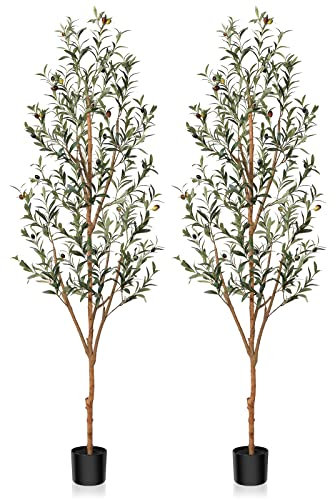 Kazeila Olivenbaum Künstlich 180cm Kunstpflanze Groß Künstliche Pflanzen Fake plastikpflanzen im Topf für Home Decor Zimmerdeko Schlafzimmer Dekoration(2Pack)