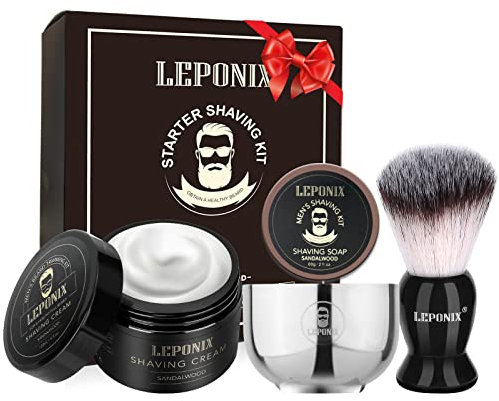Rasierset für Herren, Rasierset mit Sandelholz-Rasiercreme, Rasierseife, Rasierpinsel, Rasierschale, Geschenk-Set für Männer, Geschenke für den Freund