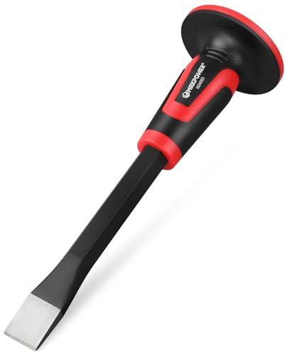 MAXPOWER Burin Plat 300mm – Ciseau de Maçon 30cm en Acier Chrome Vanadium – Pointe Tranchante Ultra-Résistante – Poignée Bi-Matière avec Protège-Main – Idéal Béton, Brique, Pierre