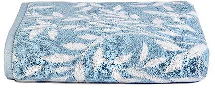 Dreams & Drapes Badetuch mit blauen Blättern (90 x 150 cm), 100% Baumwolle, weich und flauschig, botanisches Vintage-Handtuch, blaues Blumenmuster, Badetuch/Badelaken, Badezimmerzubehör