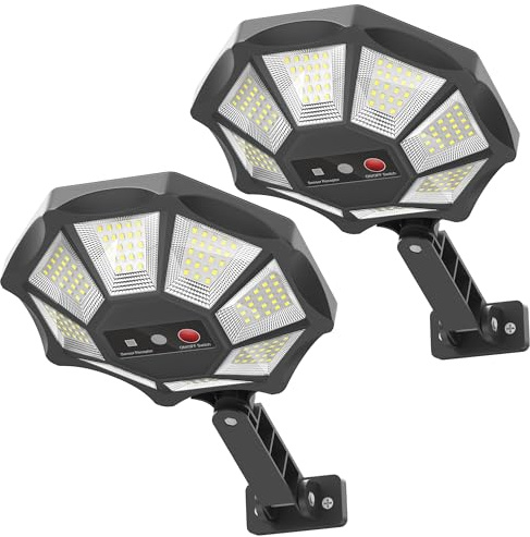 OKPRO Solar Lights Outdoor, 168LED 6500K Flood Light Dusk to Dawn, 8 Sides Solar Outdoor Lights with Motion Sensor, IP66 Waterproof Solar Street Lights Outdoor for Yard, Pools(2 Pack)