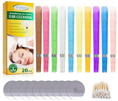 Candela di rimozione del cerume, 20 Candele per orecchie, candele per cerume, candele coniche, rimozione del cerume, kit per candele per rimozione del cerume con cera d'api organica naturale