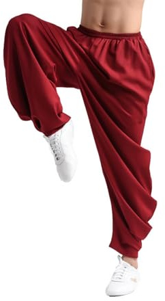 Kampfsport Taiji Training Hose für Damen Yoga Haremshose Qigong Shaolin Baumwolle Plus Seide Weite Beine Elastische Taille Kung Fu Hose (DE/NL/SE/PL, Alphanumerisch, S, Große Größen, Regular, 001)