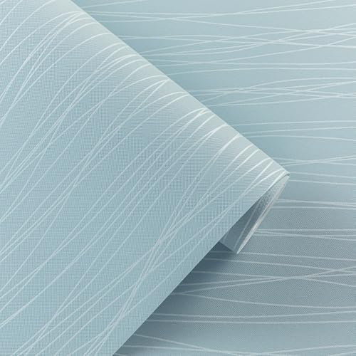 Swehooirt Light Blue Striped Wallpaper Modern Silver Metallic Striped Effect Wallpaper Flocking Textured for Bedroom Living Room TV Backdrop Hallway Lounge Hall
