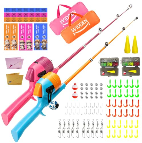 WIDDEN Kids Fishing Pole, Telescopic Fishing Rod, Toddler Collapsible Fishing Rod and Reel Combo with Tackle Box, Fishing Line, Bobber, and Soft Lures for Boy, Girl, Youth, Beginner, Over 3 Years Old