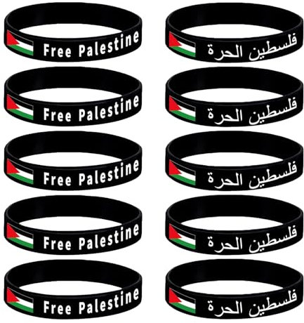 JewelryWe Free Palästina Armband: 10 Stück Silikonarmbänder Mit Palästinensischer Flagge, Gummi Stretch Handgelenk Schwarz für Herren Damen