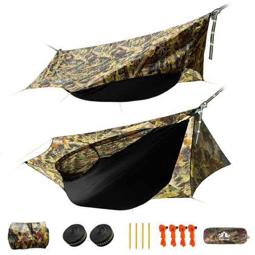 Night Cat Hamac Moustiquaire 1 Personnes: Imperméable Hamac Bivouac Tente Exterieur pour Camping Jardin Voyage Randonnée Camouflage Pro