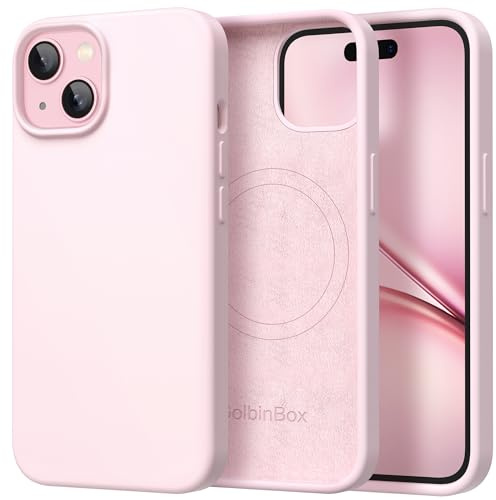 GolbinBox Magnetic for iPhone 15 Case, Compatible with MagSafe, [Soft Anti-Scratch Microfiber Lining], Slim Liquid Silicone Shockproof Protective Phone Case for iPhone 15 6.1 inch, Chalk Pink