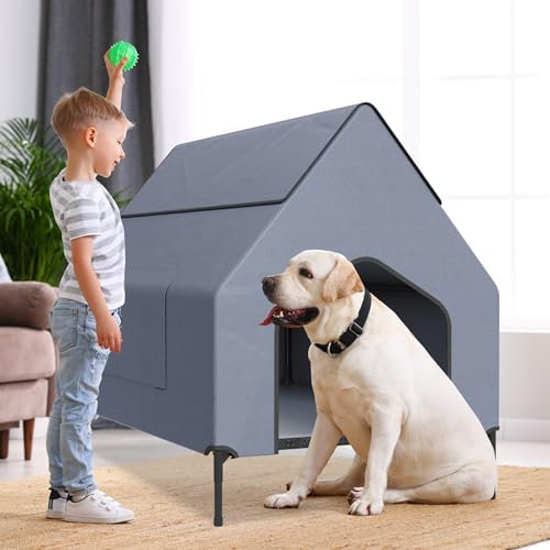 JNGLGO 2-in-1 Hundezelt & Hundeliege, Erhöhtes Hundebett hundehütte bis 80 kg mit atmungsaktivem Netzgewebe, Wasserabweisend & Kratzfest, Ideal für Innen & Außen, 130 x 84 x 104 cm