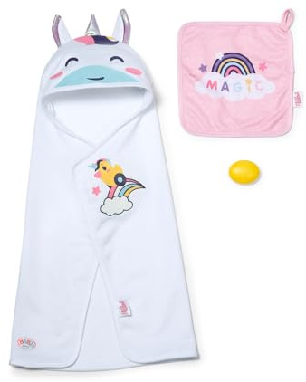 Baby Born Ensemble de Serviettes à Capuche – avec Serviettes Licorne & Arc-en-Ciel – Accessoire pour poupées – Convient aux poupées de 36 cm & 43 cm