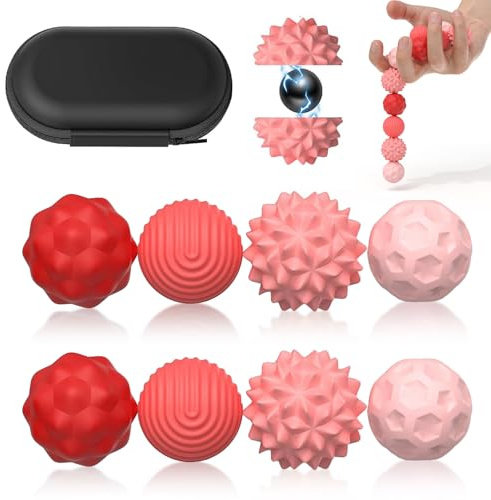 Magnetic Fidget Balls Toys (8PCS), Weighted Texture Tactile Sensory Fidget Balls, Stress Anxiety Relief Toys for Fingers Hands, Pain Stimming Tools for Adults & Teens with Autism (Red)
