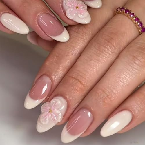 24PCS 3D English Garden Press On Nails - Realistic Peony & Rose Acrylics with Jelly Gel Tabs | Reusable Acrylic for Women & Girls