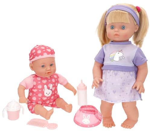 ColorBaby Colorbaby's Set bambola 41 cm e bambino 32 cm con accessori, include biberon, bicchiere, Babi e pettine, gioco simbolico per ragazze e ragazzi dai 2 anni, sviluppa abilità ed emozioni (39178