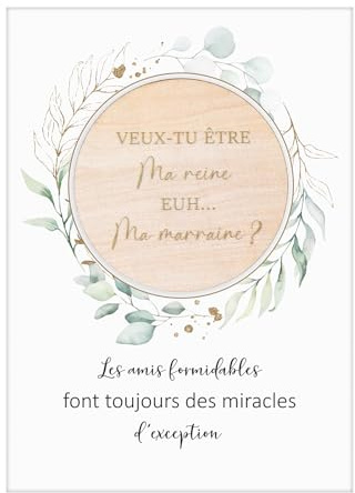 Fiada Aimant de réfrigérateur Marraine Cadeau Inclure Marraine Ronde en Bois avec Aimant et Carte avec Enveloppe pour Demande Annonce Grossesse Baptême Communion(Ami)