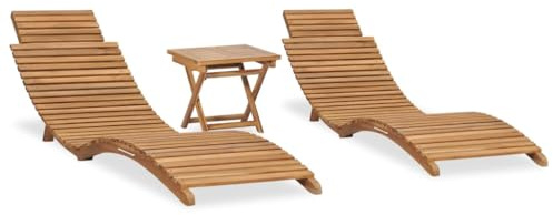 HaoChrymec Conjunto de Jardín Plegable 3 Piezas,Muebles Exterior de Madera de Teca Natural,Tumbonas Piscina y Mesa,Diseño Compacto y Duradero, Terraza,Jardín o Área de Playa,175 x 50 x 55 cm