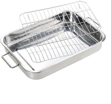 Sartén para asar de acero inoxidable, resistente para asar pavos, bandeja de horno de asado profundo, bandeja de parrilla para hornear (33 x 23 x 5 cm)