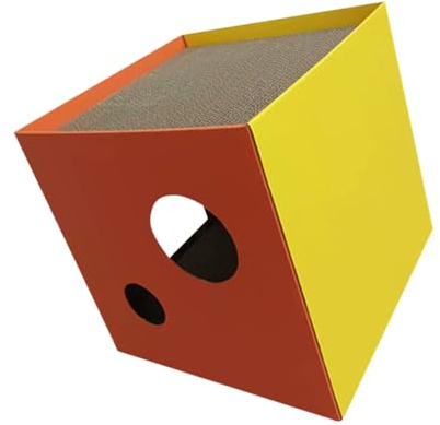 DECOMELODY Griffoir pour Chat Cube en Matériau Synthétique Orange, Décoratif et Résistant, Jouet à Frotter pour Chats et Chatons sur Rebord de Fenêtre ou Sol