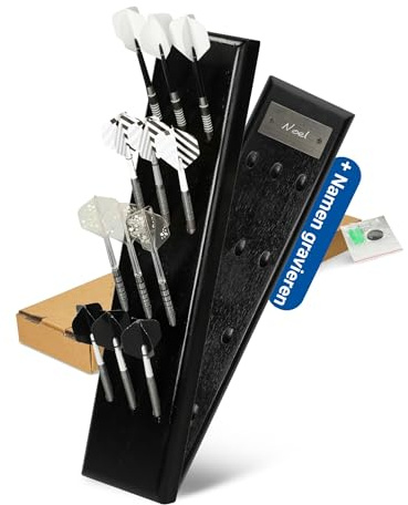 Soporte personalizado para dardos – Soporte de madera para hasta 12 dardos – Idea de regalo personalizada para Navidad – Práctico accesorio para dardos blandos y dardos de acero, color: negro