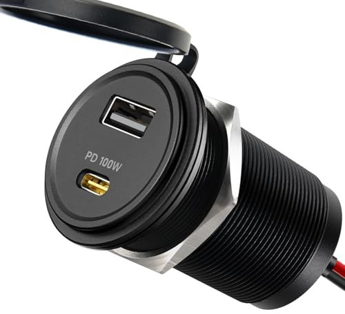 Obeaming 118W 12V USB C Uttag PD 100W & QC3.0 18W Husbil Aluminium, Snabb laddning för Marin Båt Buss Lastbil RV Marine ATV Husvagn(1-pack)