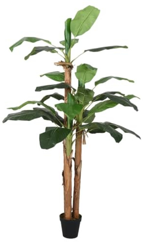 Konstgjord bananträd 200 cm med 22 blad, bambutamar och plastkruka, lättskött konstgjord växt för vardagsrum, kontor, balkong och trädgård, grön dekoration för inomhus och utomhus