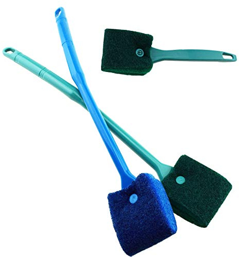 3 PCS Double-Sided AOODOOM Aquarium Fish Tank Algae Cleaning Brush with Non-Slip Handle, Sponge Scrubber Cleaner for Glass Aquariums and Home Kitchen