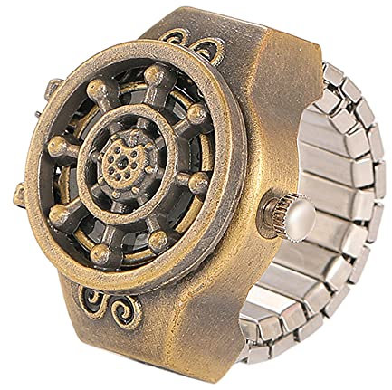 JewelryWe Herren Damen Ringuhr Fingeruhr Analog Quarz Uhr Elastisch Ruder Ring Band Edelstahl Uhr Uhrenring Gold