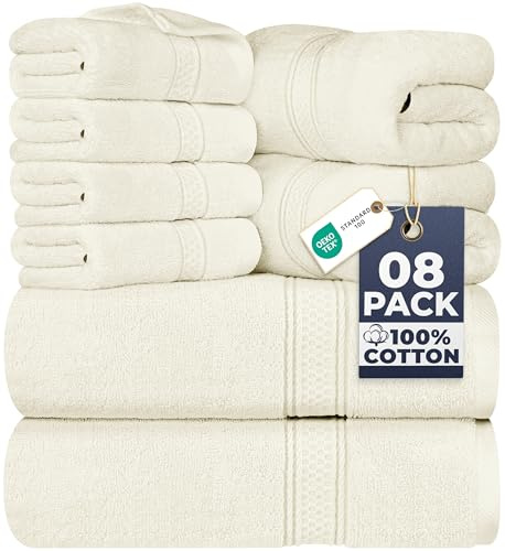 Utopia Towels - Juego de 8 Toallas de algodón con Colgador - 2 Toallas de baño, 2 Toallas de Mano y 4 paños de Lavado - (Marfil)