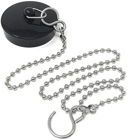 Smith’s® (48mm-50mm) Black Plug & Chain - Bathtub, Bathroom, & Kitchen Sink Plug | 48cm Strong Stainless Steel Ball Chain With S-Hooks | Comes Pre-Assembled