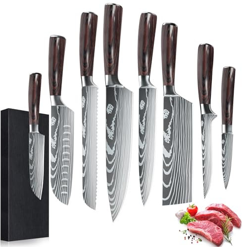 Dfito Set Coltelli da Cucina Professionali, Coltelli da Cucina Giapponesi, 8 Pezzi, Acciaio Inox, Ultra Lama Affilata