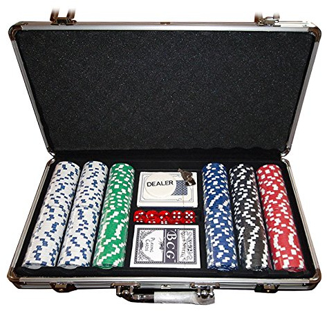 HUOLE Set Poker de Maletín Profesional 300 Fichas Juego de Poker Casino Aluminio 5 x Dados 2 x Barajas y 1 x Ficha de Crupier,Aluminio Set de Jugar Póquer,Juego de Póker con Maletín