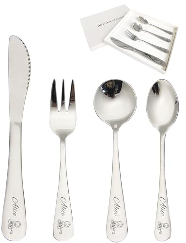 Personalized Toddler Silverware kids Cutlery Set Engraved Stainless Steel Kids Utensils Dinner Forks Knives Spoons with Any Name Stainless Steel Flatware for kid Image 01