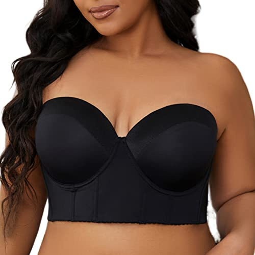 SEA BBOT Plus Size Strapless Bra for Women Longline Corset Bra Underwire Seamless Minimizer Bra Black 40D