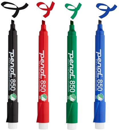 PENOL OF SCANDINAVIA Pennarello per lavagna bianca - 850, punta a scalpello da 2-5 mm con marchio Nordic Swan Ecolabel - ATOSSICO E INODORE - Nero, Rosso, Verde, Blu