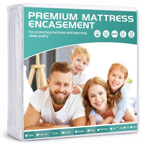 【No Pilling】 Full Mattress Protector Cover 54x75 Zippered and Waterproof Fits 9-12 Deep, Skin-Friendly Urine-Proof Stain Resistant Breathable Soft