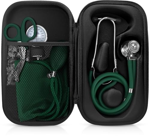ASA TECHMED Medical Starter Kit – Stethoscope, Durable Blood Pressure Monitor, EMT Shears & Protective Carrying Case – Ideal for Healthcare Students & Professionals, Hunter Green