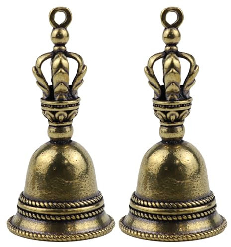 FERCAISH 2 mini campanelle a mano vintage in ottone per albero di Natale, campane, portachiavi fai da te, piccolo campanellino per il fai da te