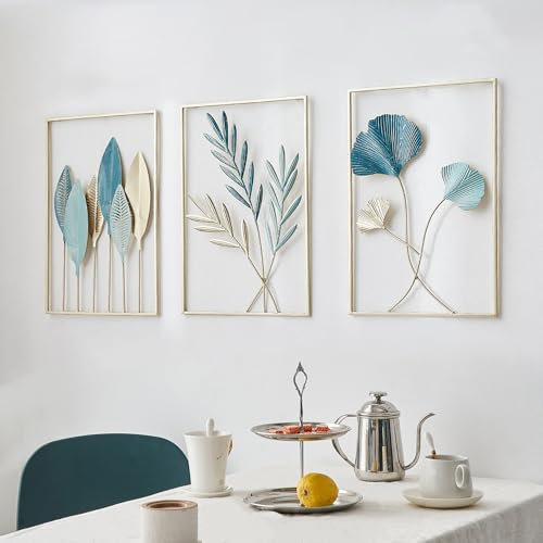 Gold Wanddeko Metall Moderne Wandornament Heimdekoration, 3er Set Metall Wandskulptur, Metallbilder Wanddeko als perfekte Deko Wohnzimmer Schlafzimmer Küche