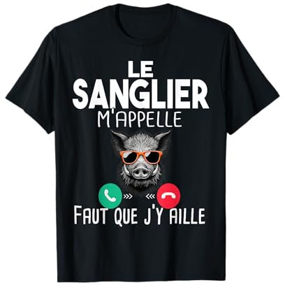 Sanglier Chasseur Chasse Homme Cadeau Humour Fusil Appel T-Shirt