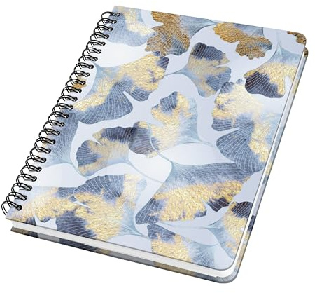 Sigel JN626 Carnet de notes à spirale Jolie - Ginkgo Harmony - pointillés (réglure dot) - 100 g/m² - environ A5 - bleu/gold - couverture rigide - 120 Seiten - certification FSC