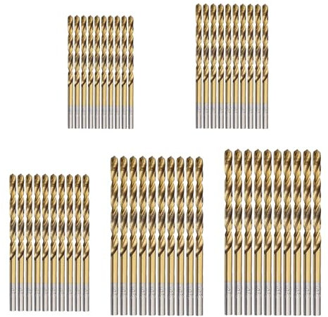 50 Pcs Wood Drill Bit Set,Small Drill Bits,2mm Drill Bits, Gold Wood Drill Bits for Drilling Wood Plastic Copper Aluminum Alloy(1mm/ 1.5mm/ 2mm/ 2.5mm/ 3mm)
